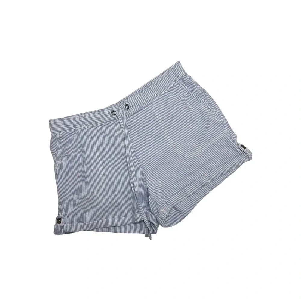 per se Shorts Mens Large Blue White Excellent Striped Linen Blend Seersucker